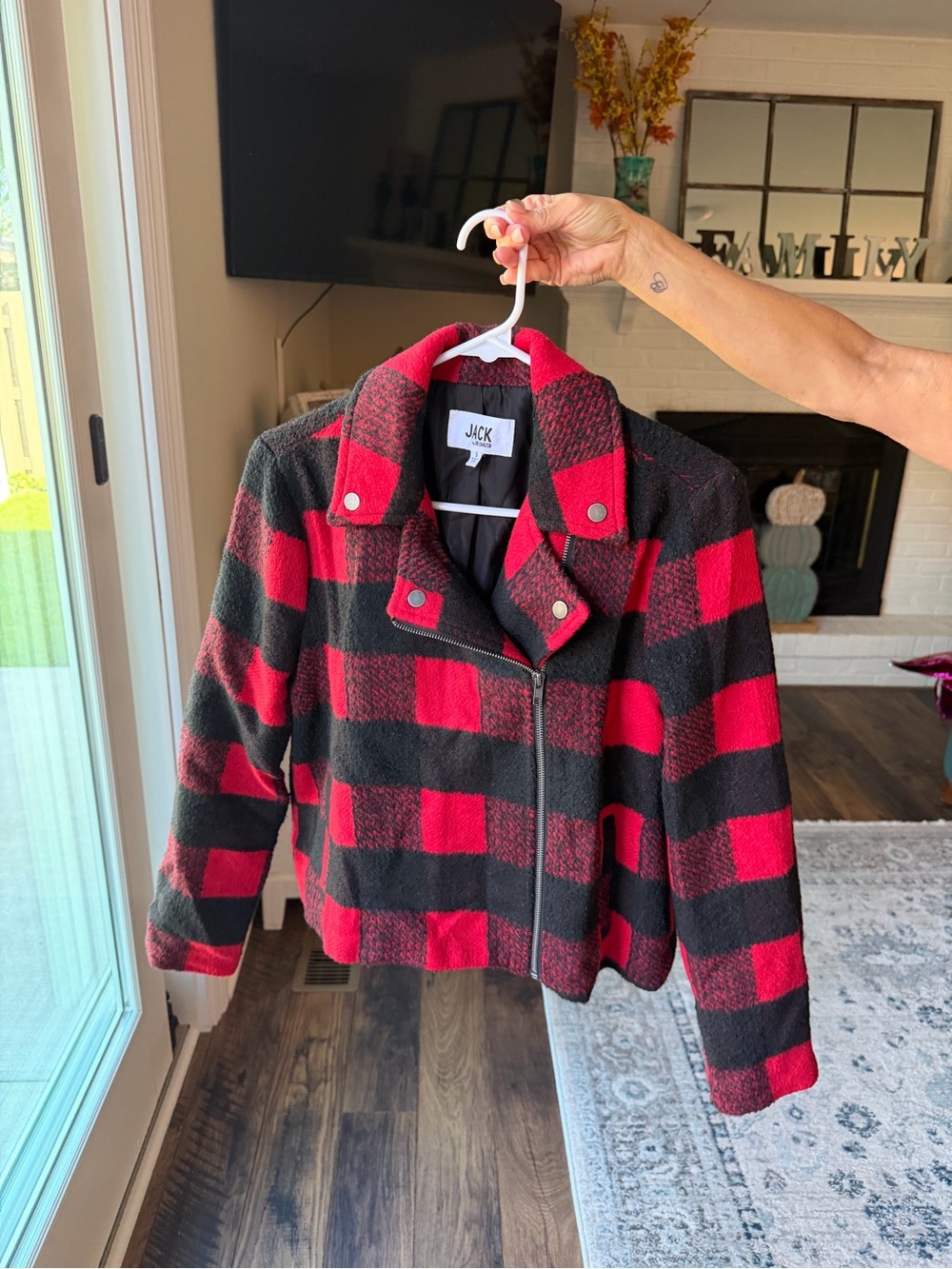 Jack by BB Dakota Red & Black Buffalo Plaid Pea Coat